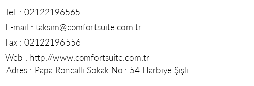 Comfort Suite Taksim telefon numaralar, faks, e-mail, posta adresi ve iletiim bilgileri